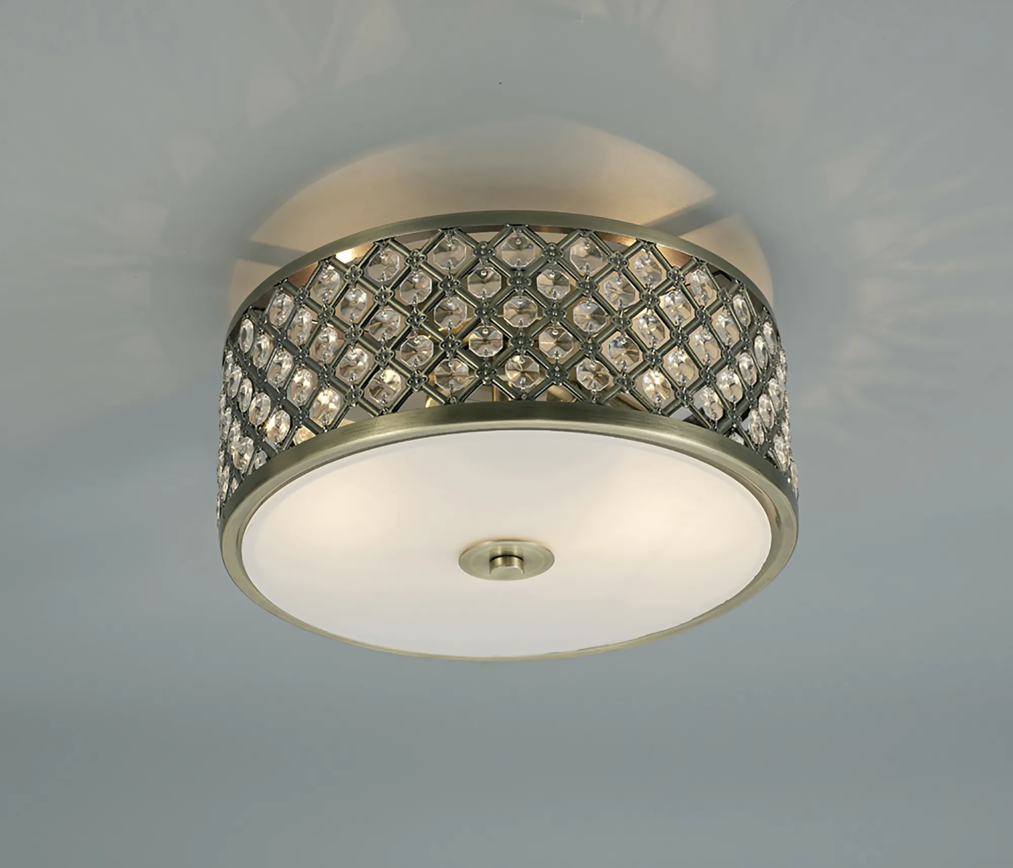 D0412  Sasha Crystal Ceiling Flush 2 Light Antique Brass